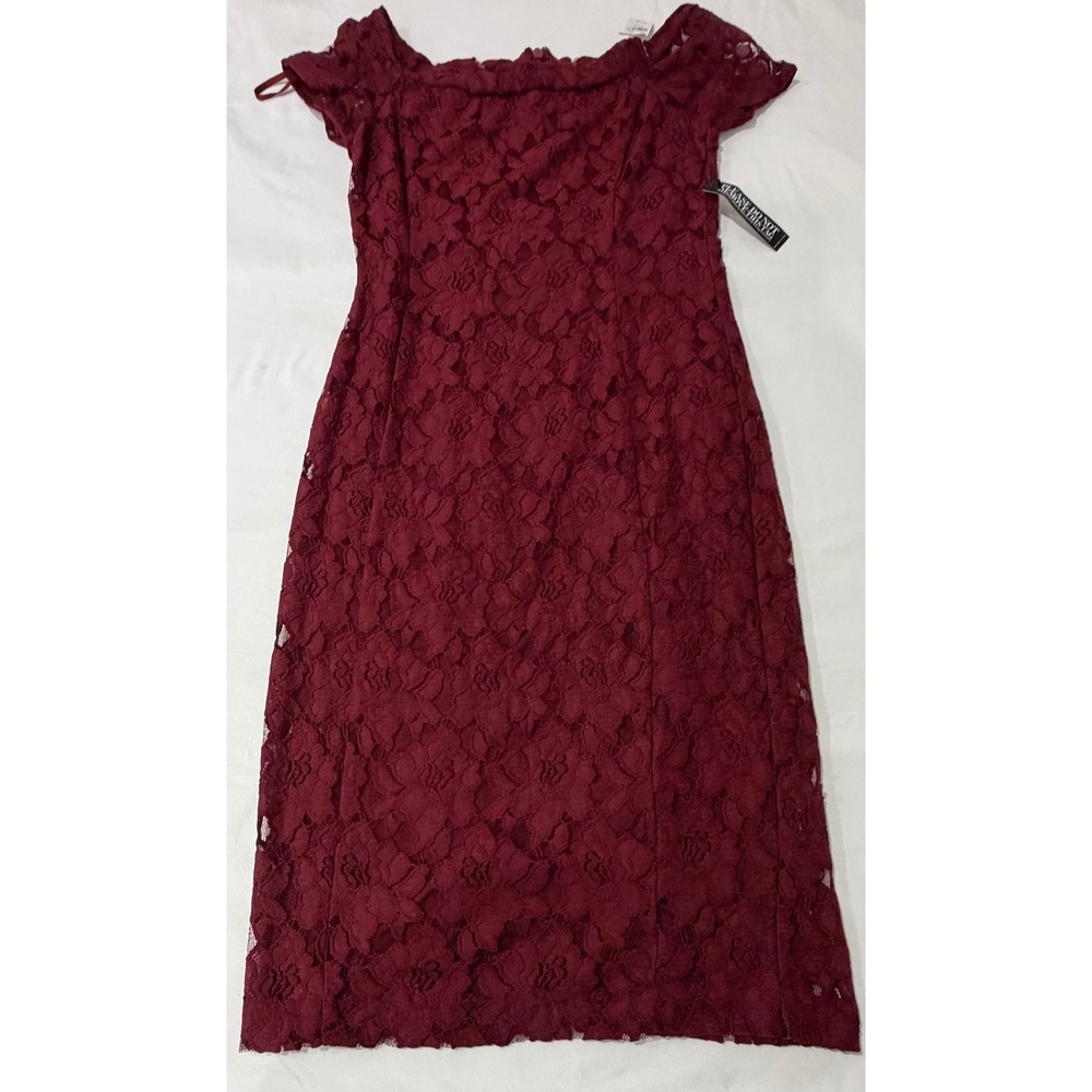 New York & Company Burgundy Floral Lace Off Shoulder Sheath Dress Medium NWT